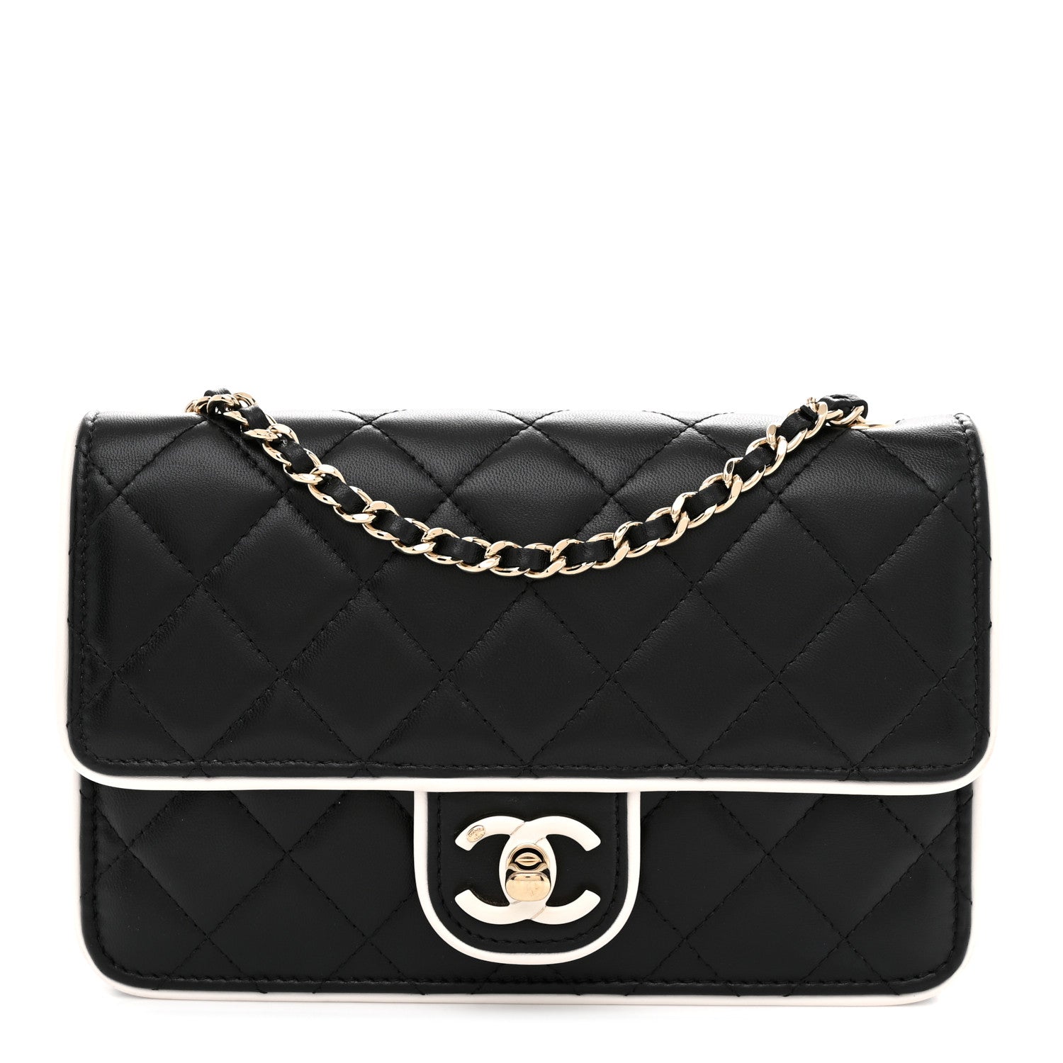 Lambskin Quilted Resin CC Mini Flap Bag Black White