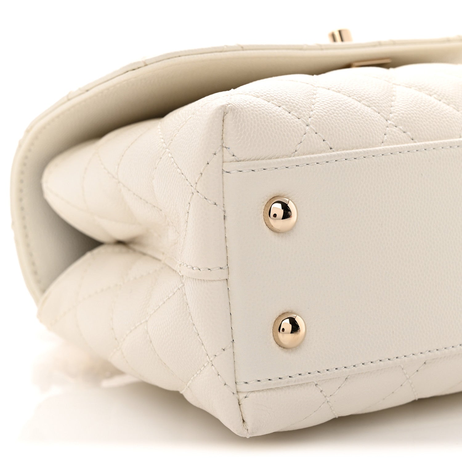 Caviar Quilted Mini Coco Handle Flap White