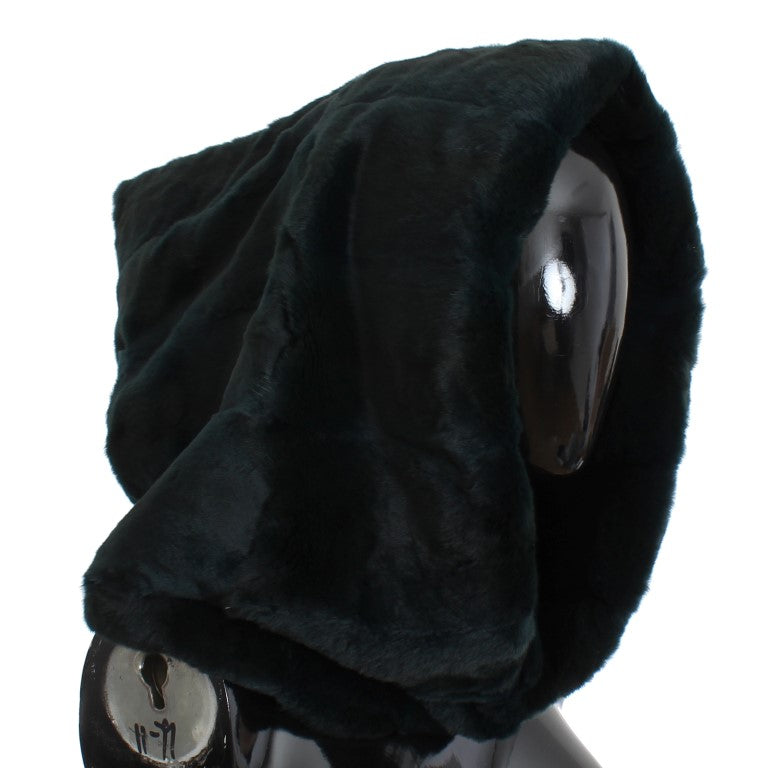 Dolce & Gabbana Green Weasel Fur Crochet Hood Scarf Women's Hat