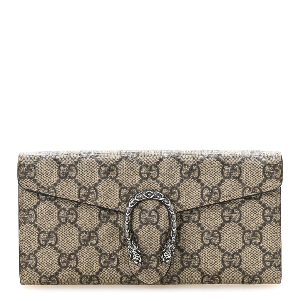 GG Supreme Monogram Dionysus Chain Clutch Wallet Beige Taupe