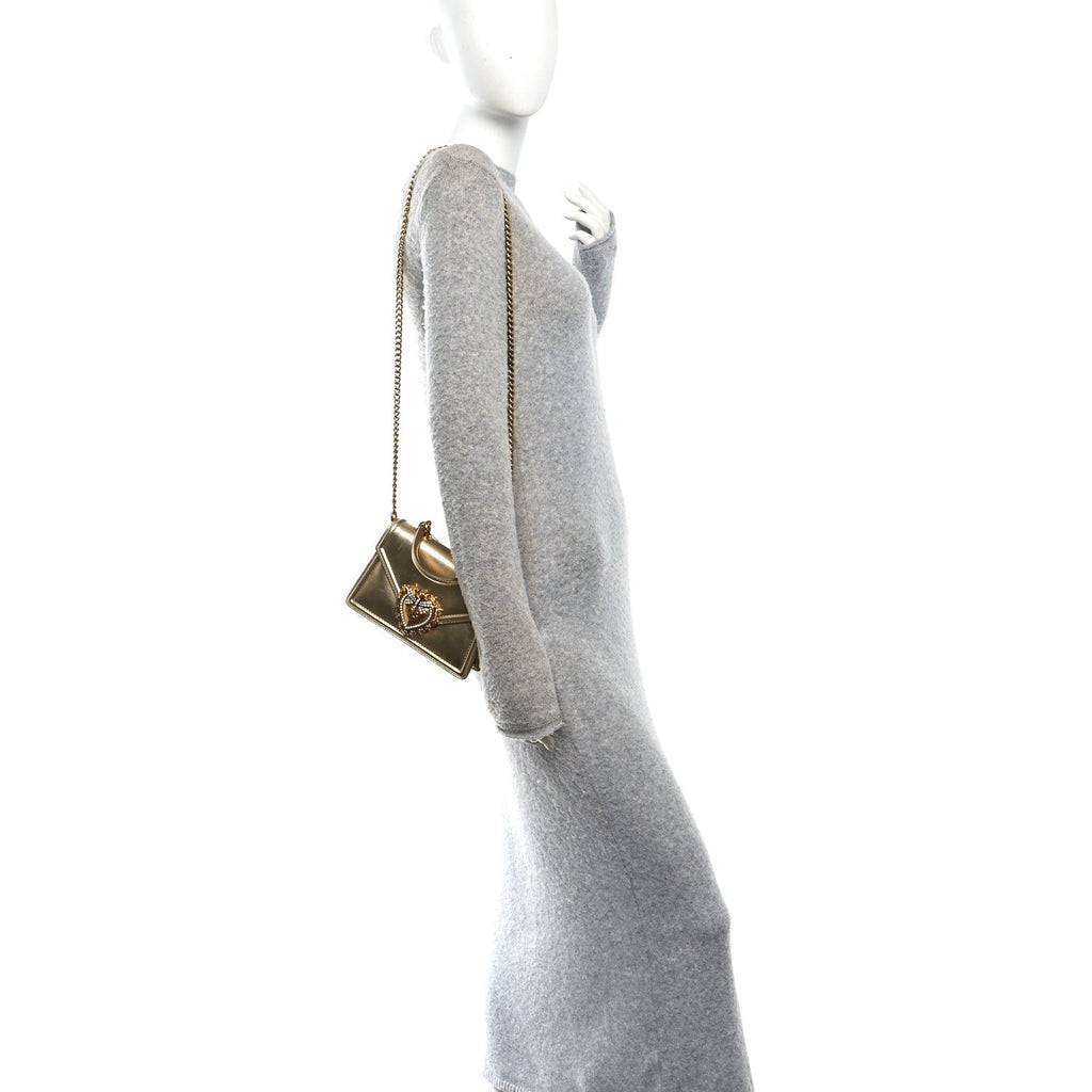 Metallic Nappa Small Devotion Envelope Top Handle Bag Gold