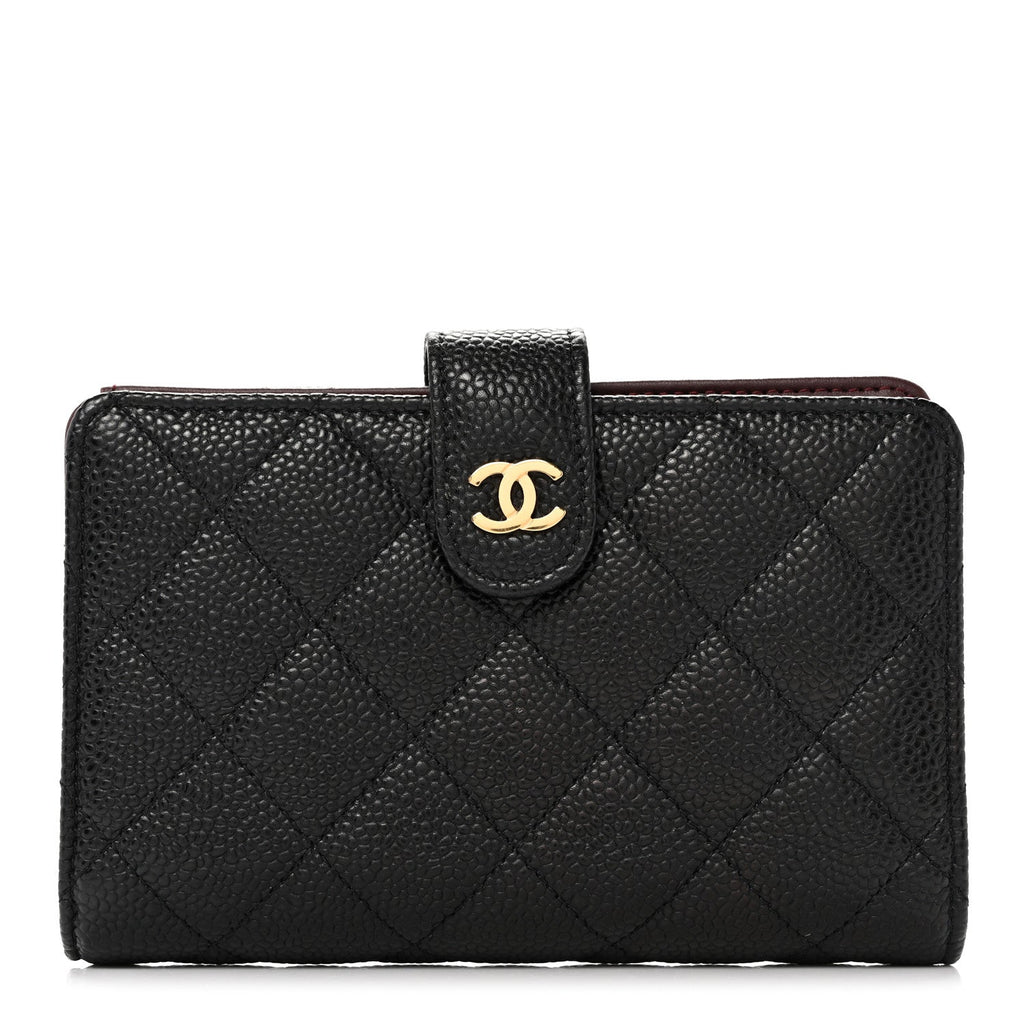 Caviar Quilted Zipped Pocket Wallet Black