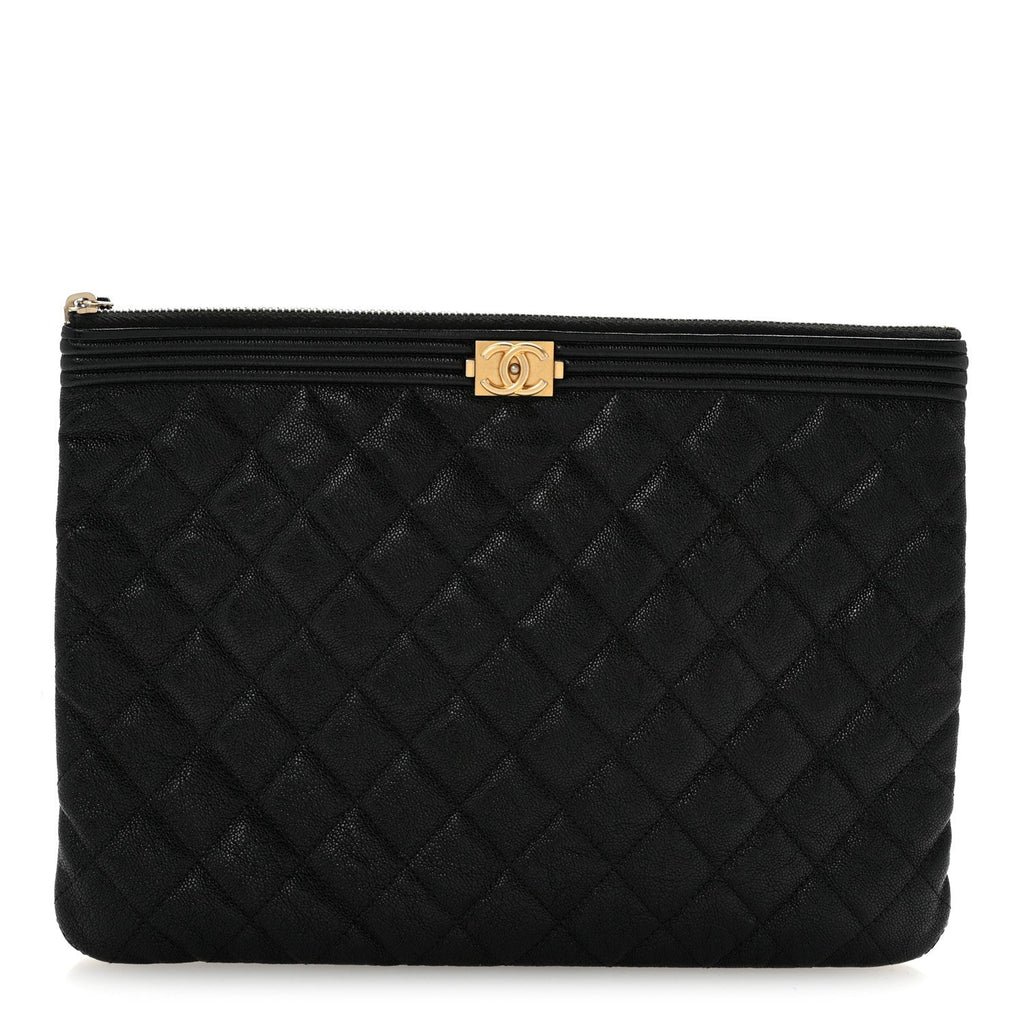 Caviar Quilted Medium Boy Cosmetic Case Black