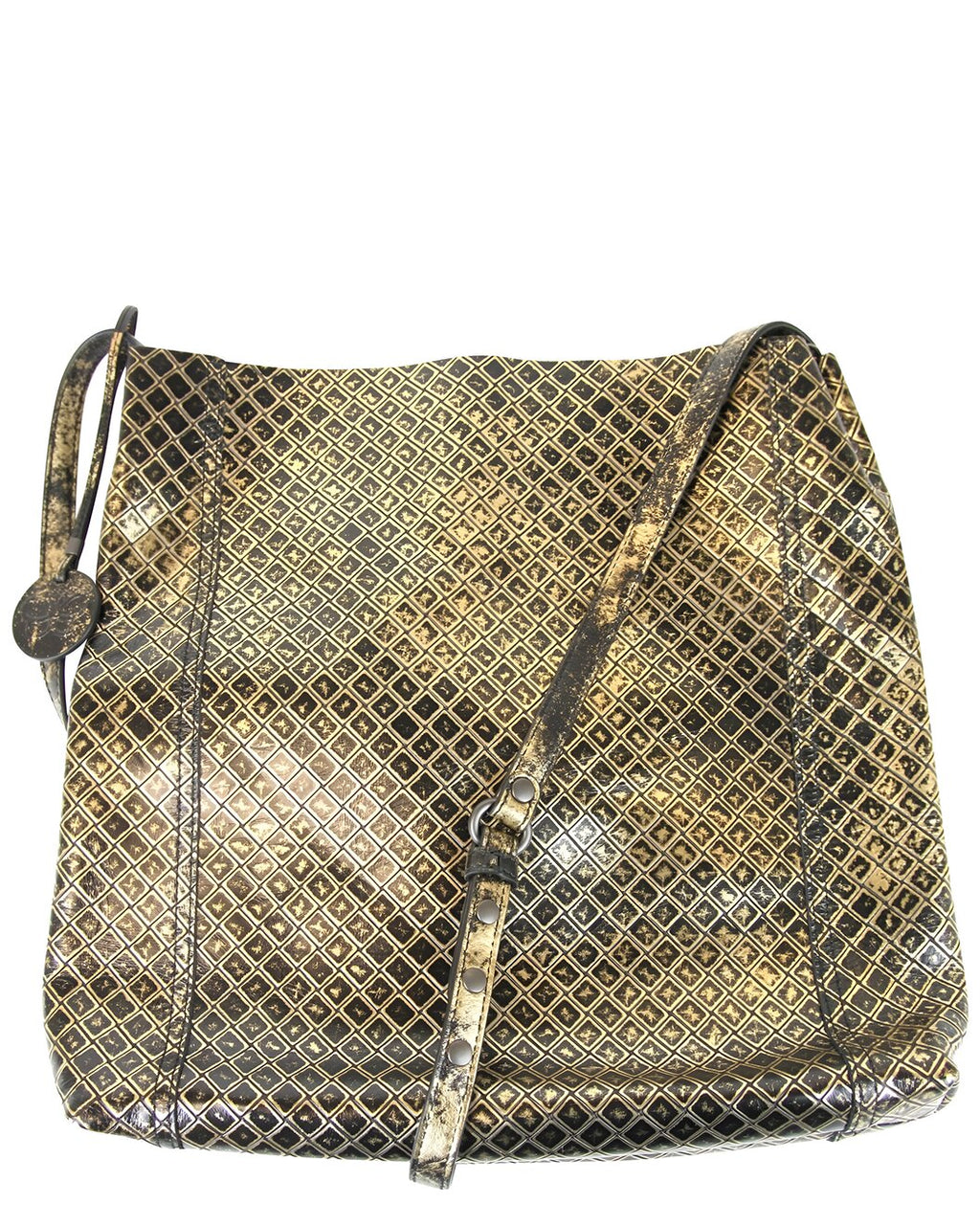 Bottega Veneta Gold / Black Leather Medium Intrecciomirage Messenger Bag