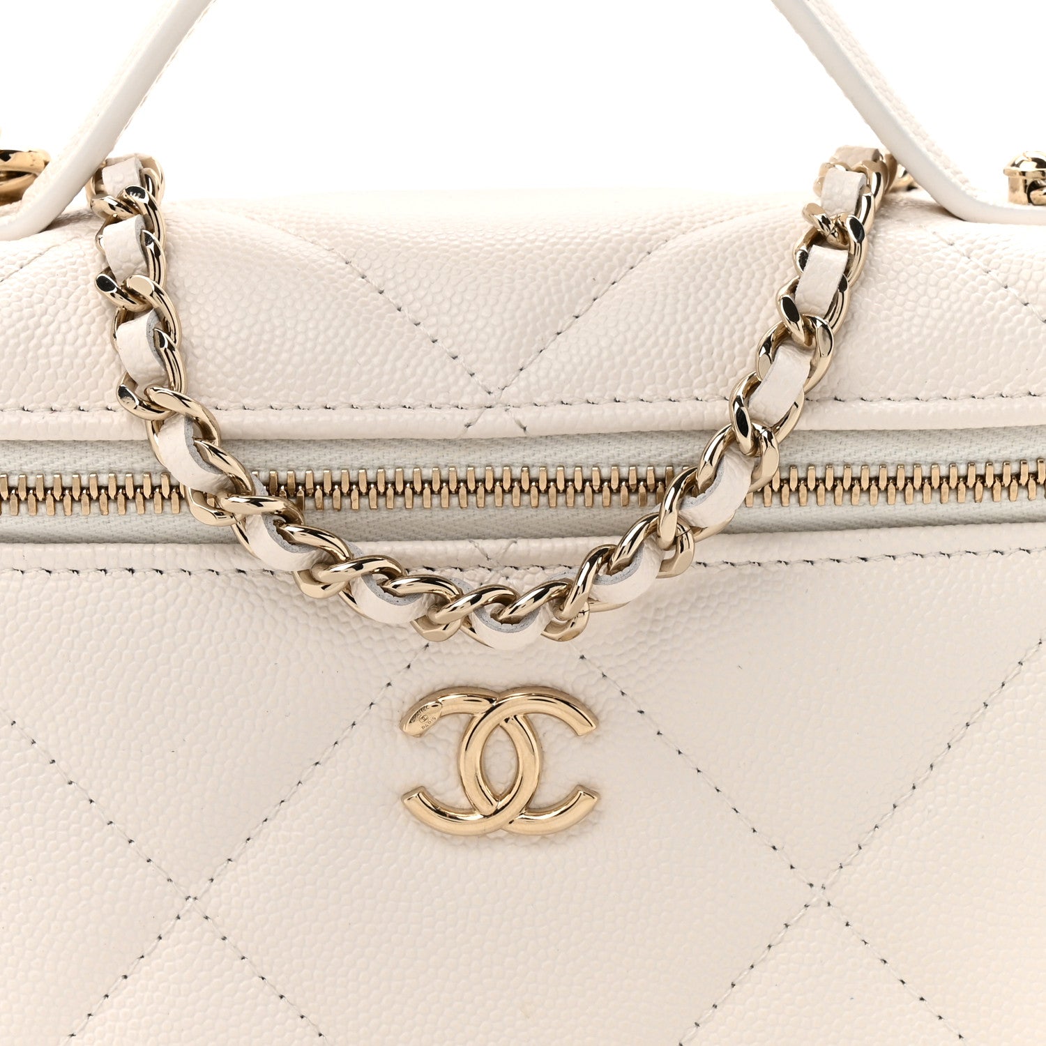 Caviar Quilted Top Handle Slim Vanity With Chain White