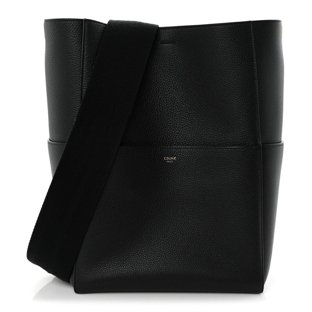 Soft Grained Calfskin Sangle Bucket Bag Black