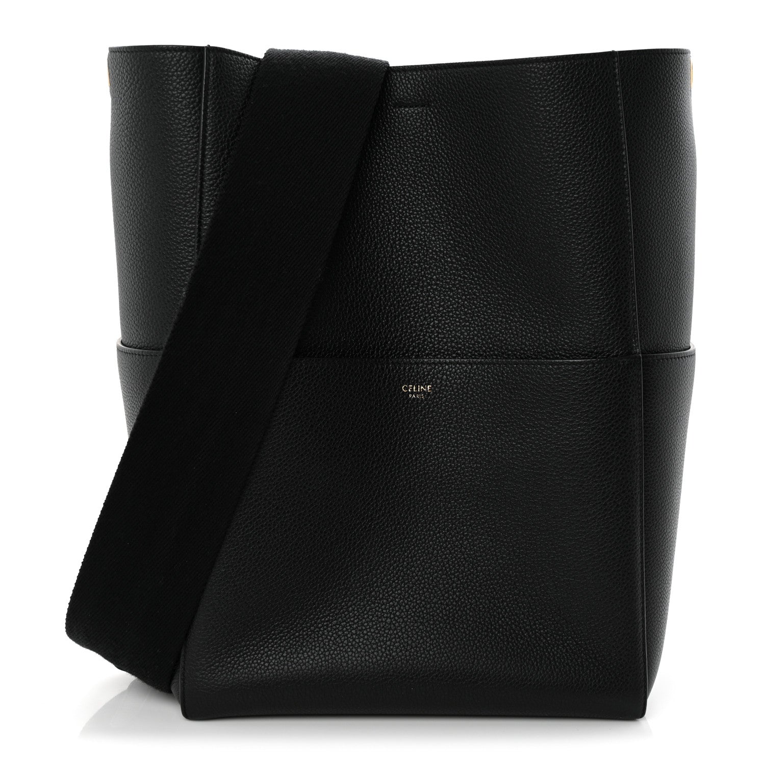Soft Grained Calfskin Sangle Bucket Bag Black