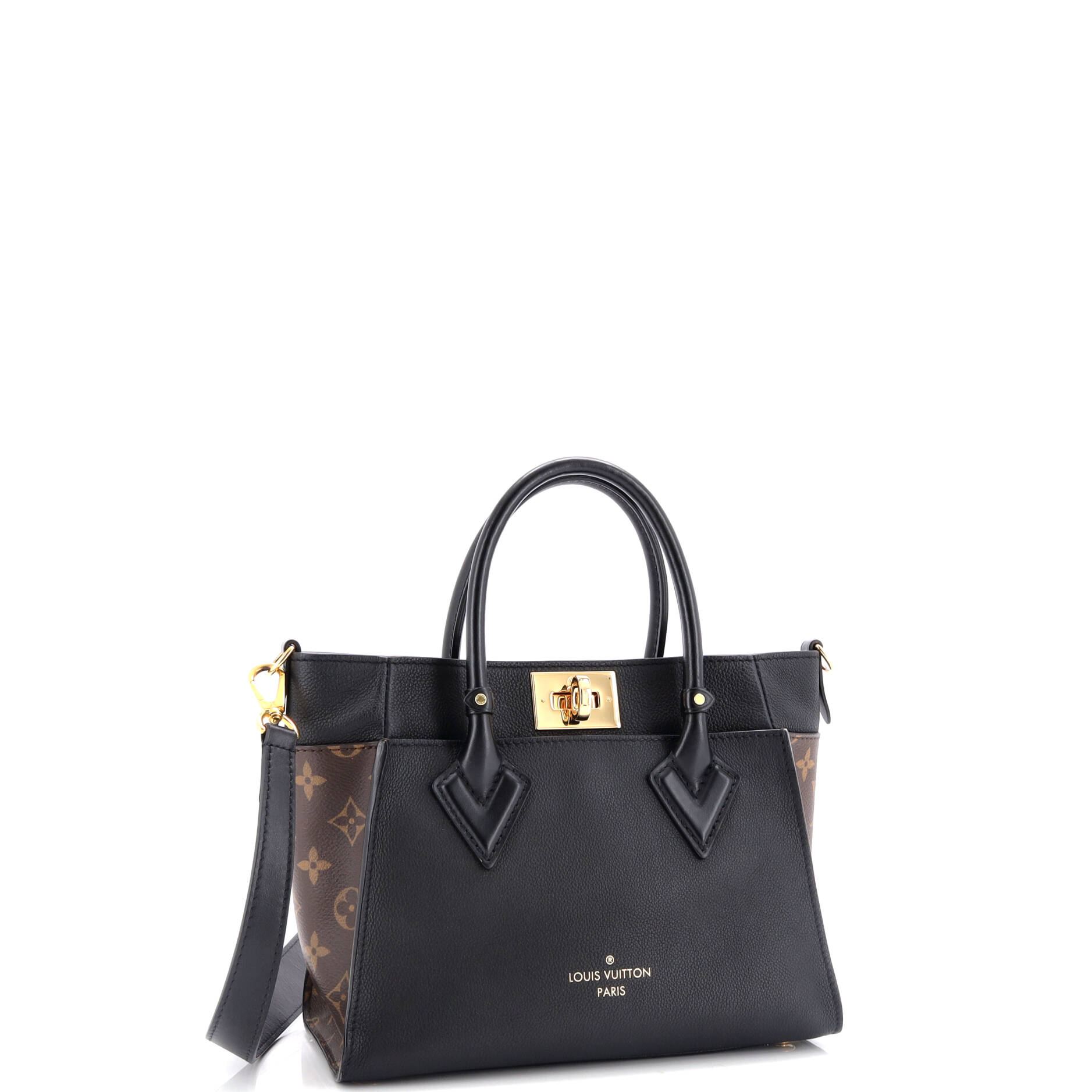 Louis Vuitton On My Side Tote Leather with Monogram Canvas PM