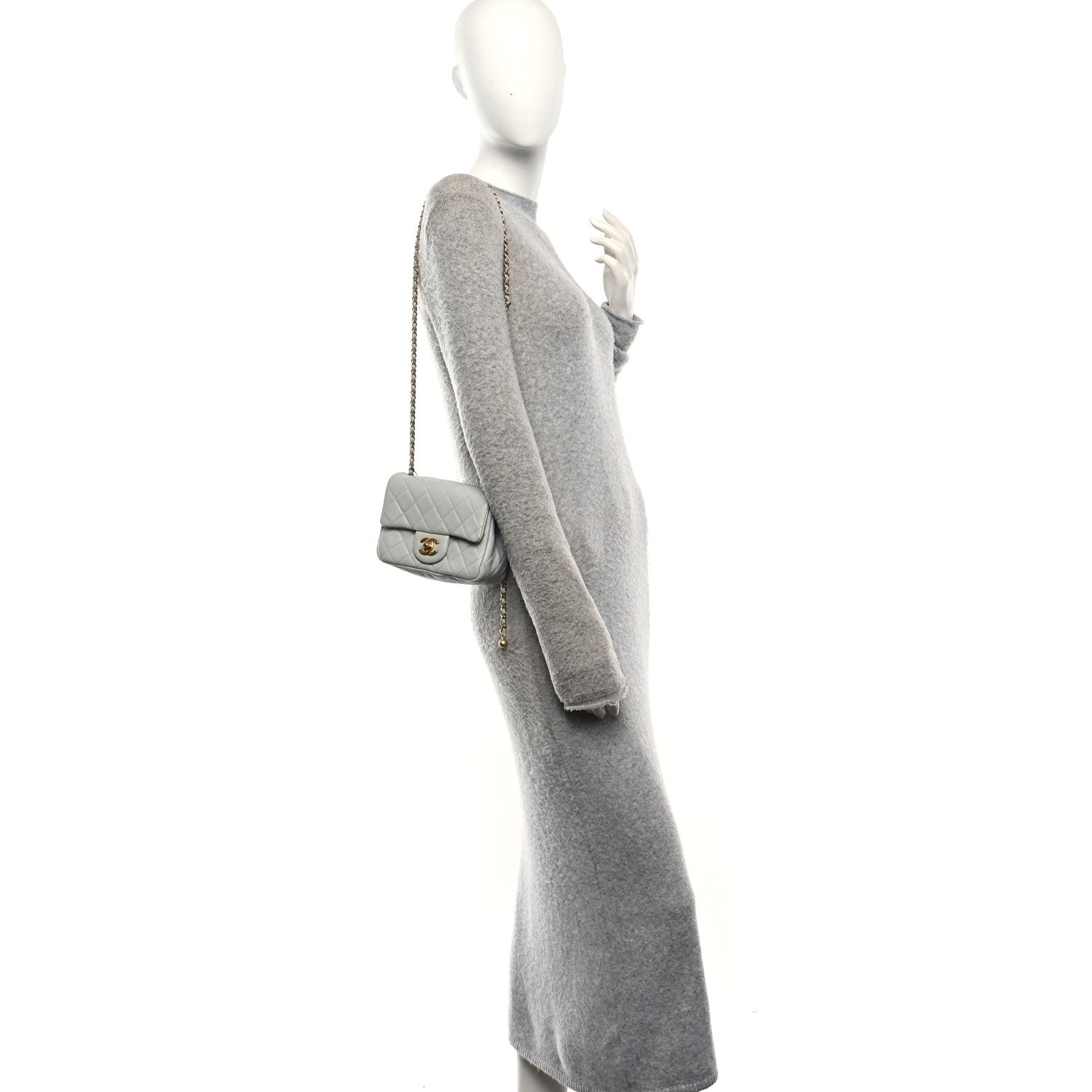 Lambskin Quilted Mini Pearl Crush Flap Light Grey