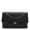 Grained Calfskin Quilted XXL Travel Flap Bag Black