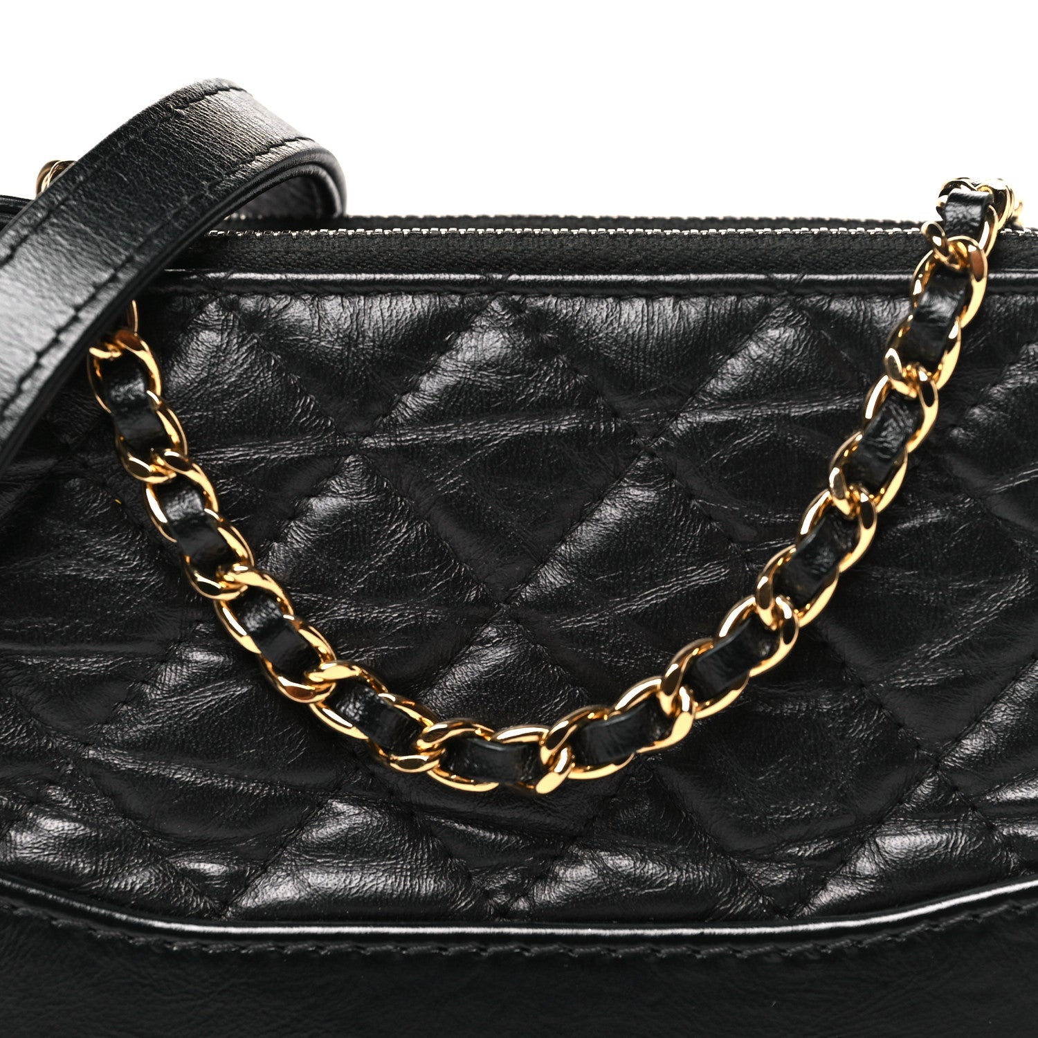 Aged Calfskin Quilted Small Gabrielle Clutch With Chain Black