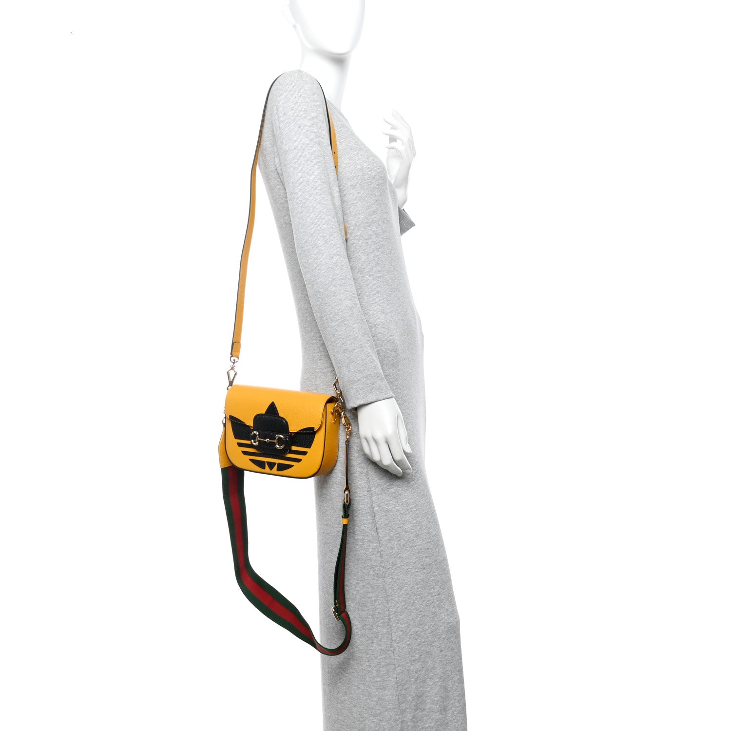 X ADIDAS Textured Dollar Calfskin Web Trefoil Mini Horsebit 1955 Shoulder Bag Crop Black
