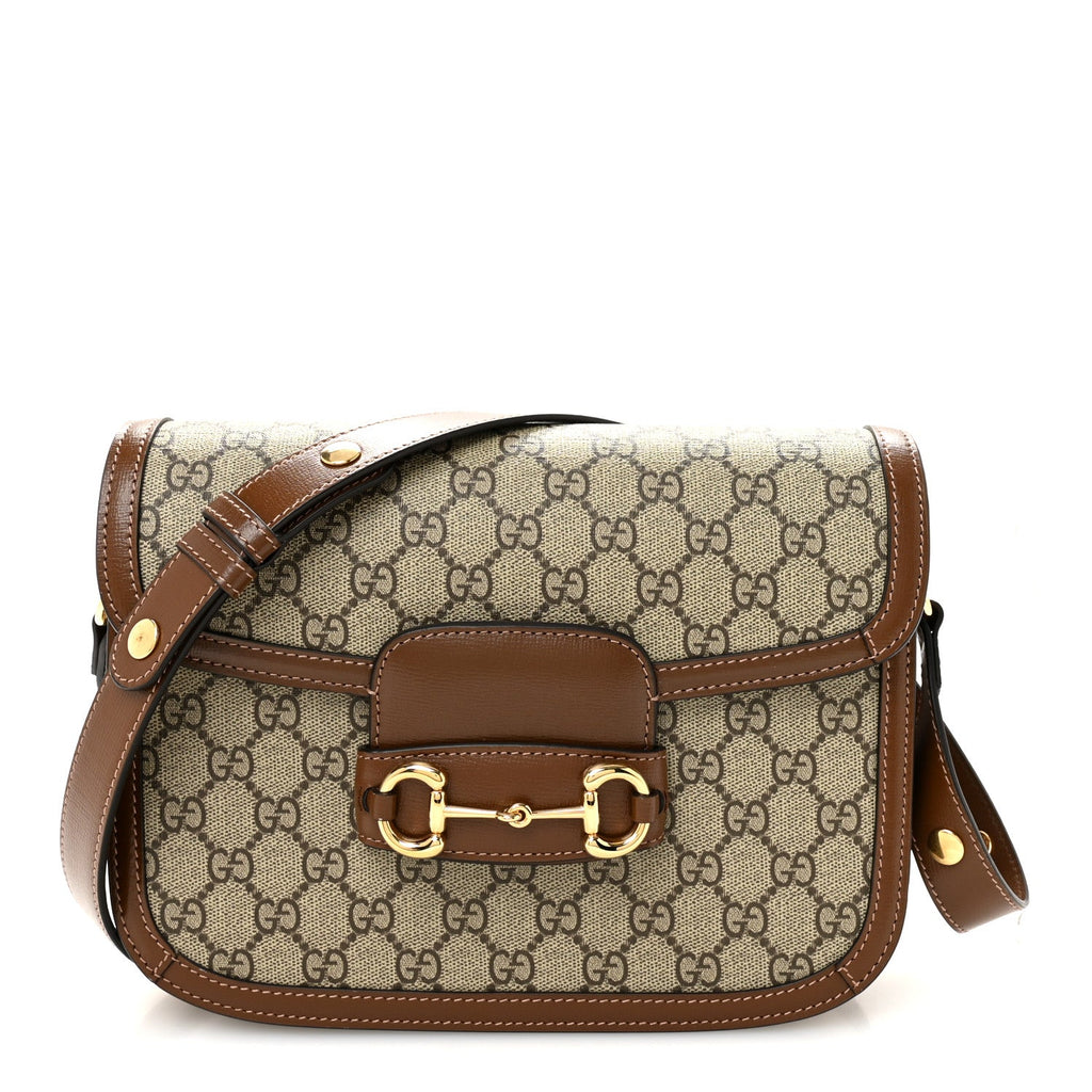 GG Supreme Monogram Azalea Calfskin Horsebit 1955 Shoulder Bag Beige Brown Sugar