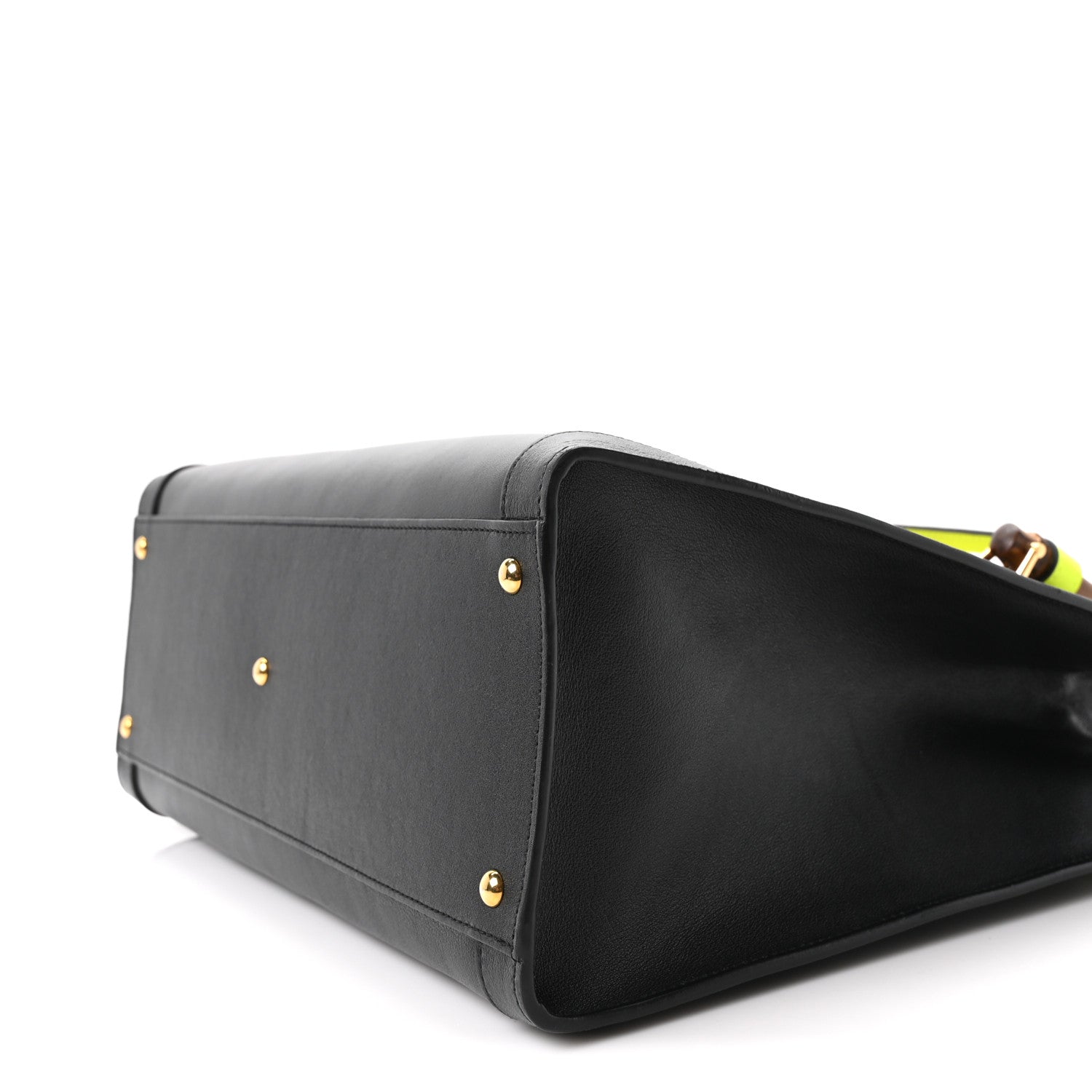 Calfskin Medium Diana Tote Bag Black Yellow Fluo