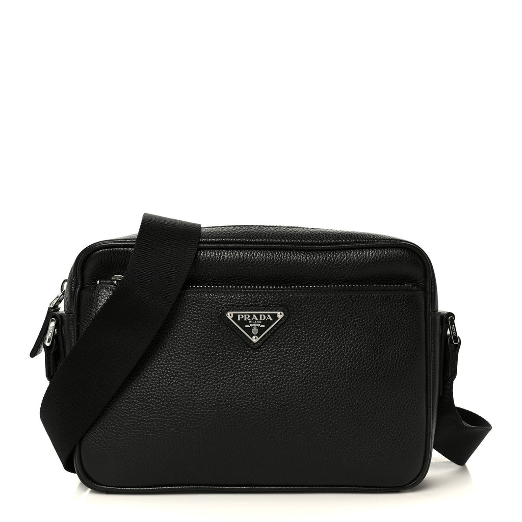 Vitello Daino Zip Shoulder Bag Black