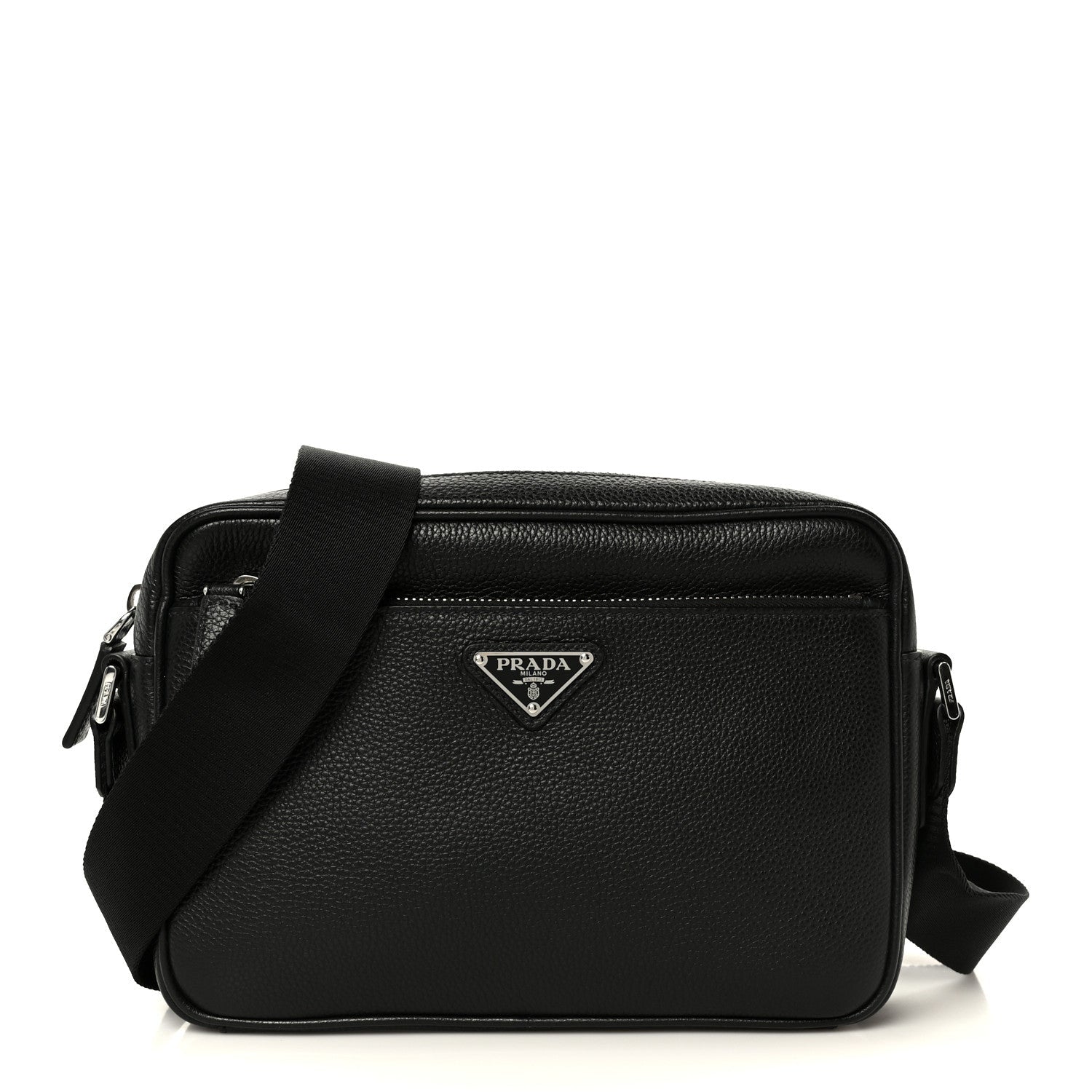 Vitello Daino Zip Shoulder Bag Black