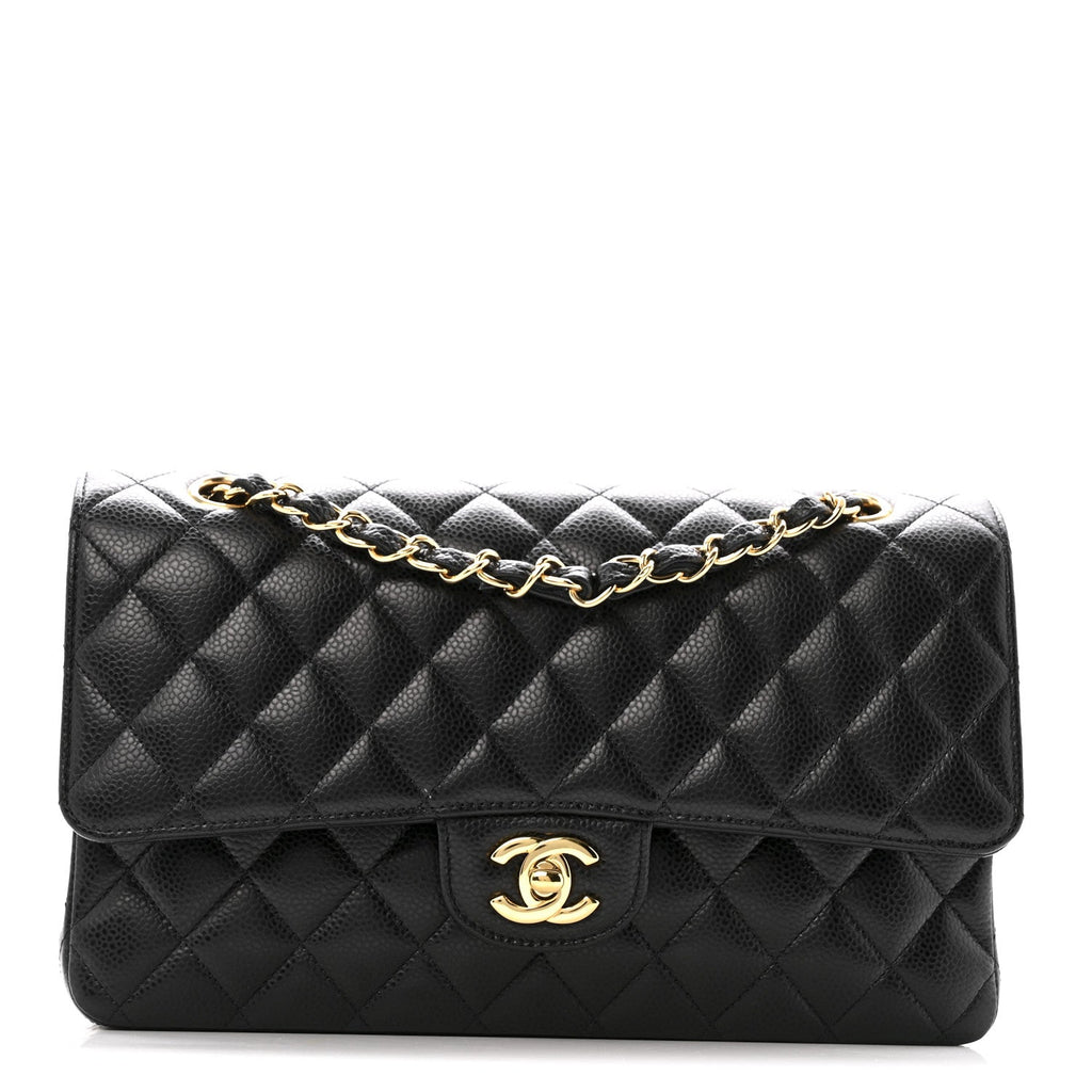 Caviar Quilted Medium Double Flap Black