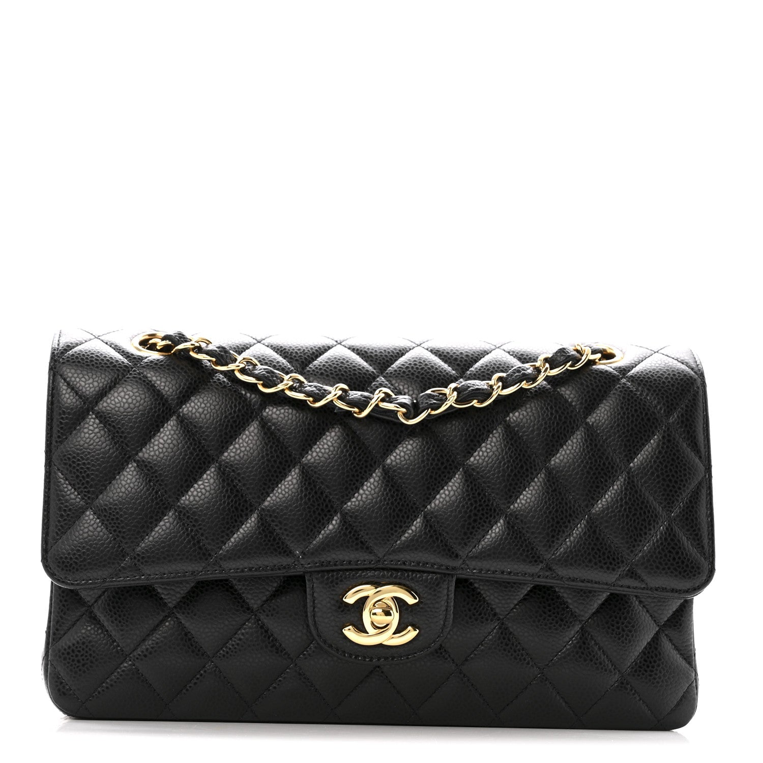 Caviar Quilted Medium Double Flap Black