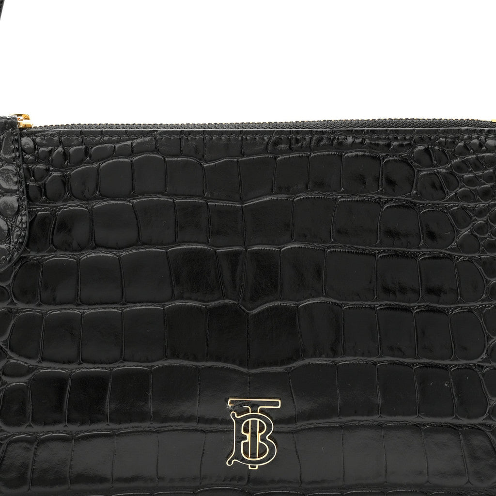 Calfskin Alligator Embossed Mini TB Shoulder Bag Black