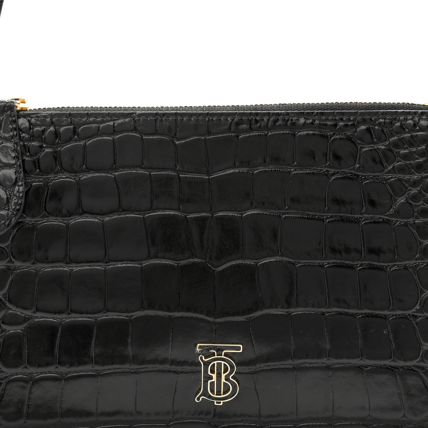Calfskin Alligator Embossed Mini TB Shoulder Bag Black