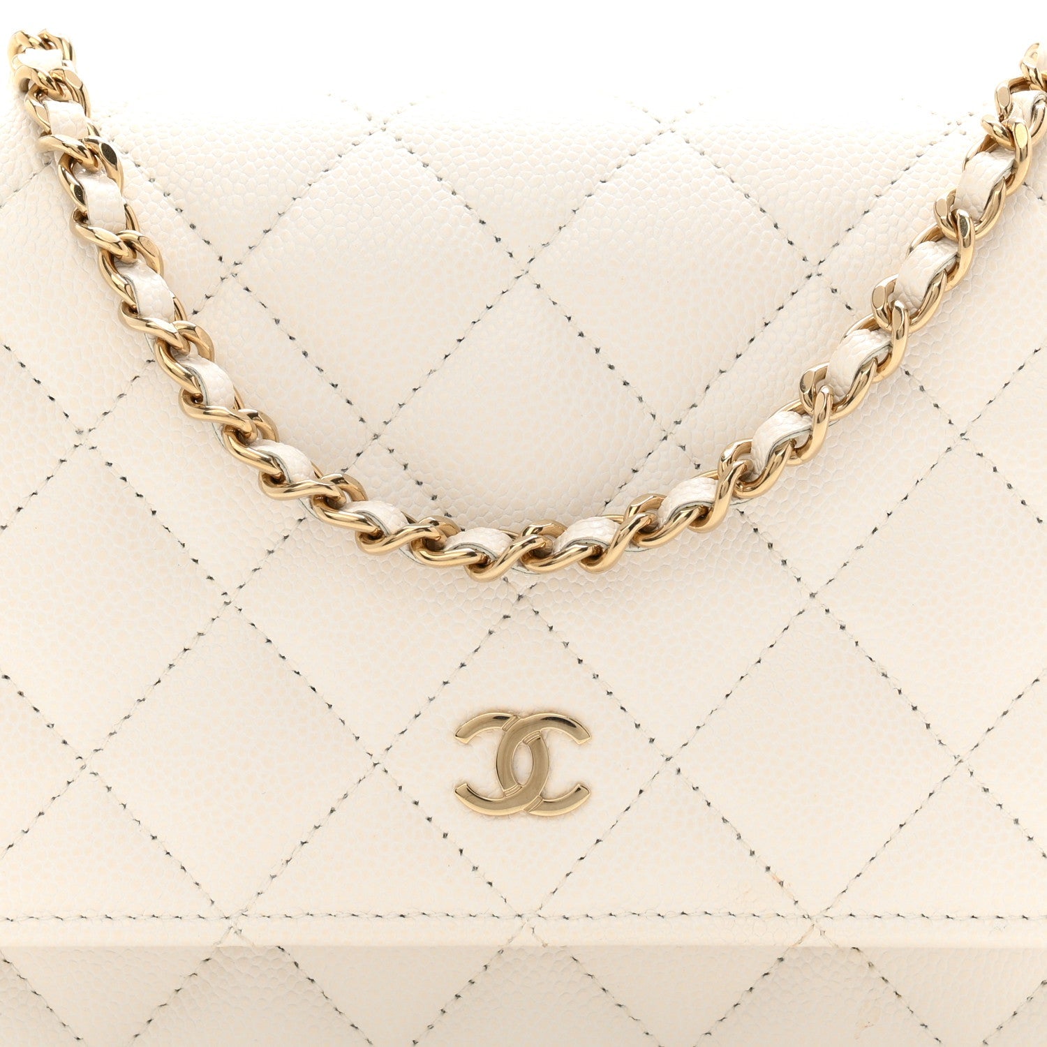 Caviar Quilted Wallet on Chain WOC White