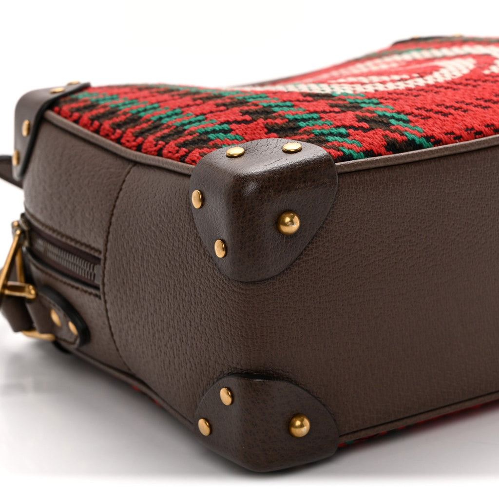 Cotton Wool Textured Calfskin Houndstooth Woven Square Messenger Bag Red Green Ivory Multicolor New Acero