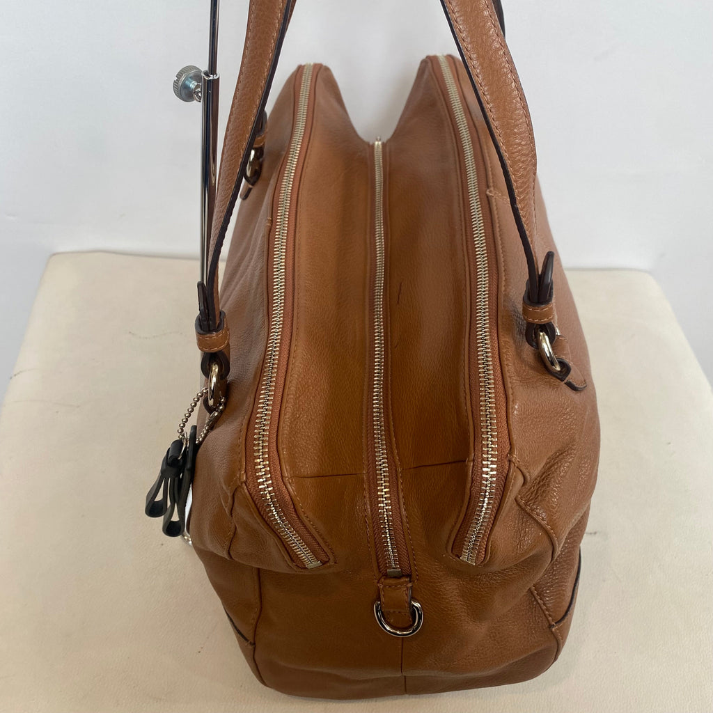 COACH Park Pebbled Calfskin Katheryn Triple Zip Satchel Tan/Brown Carryall Handbag 31324