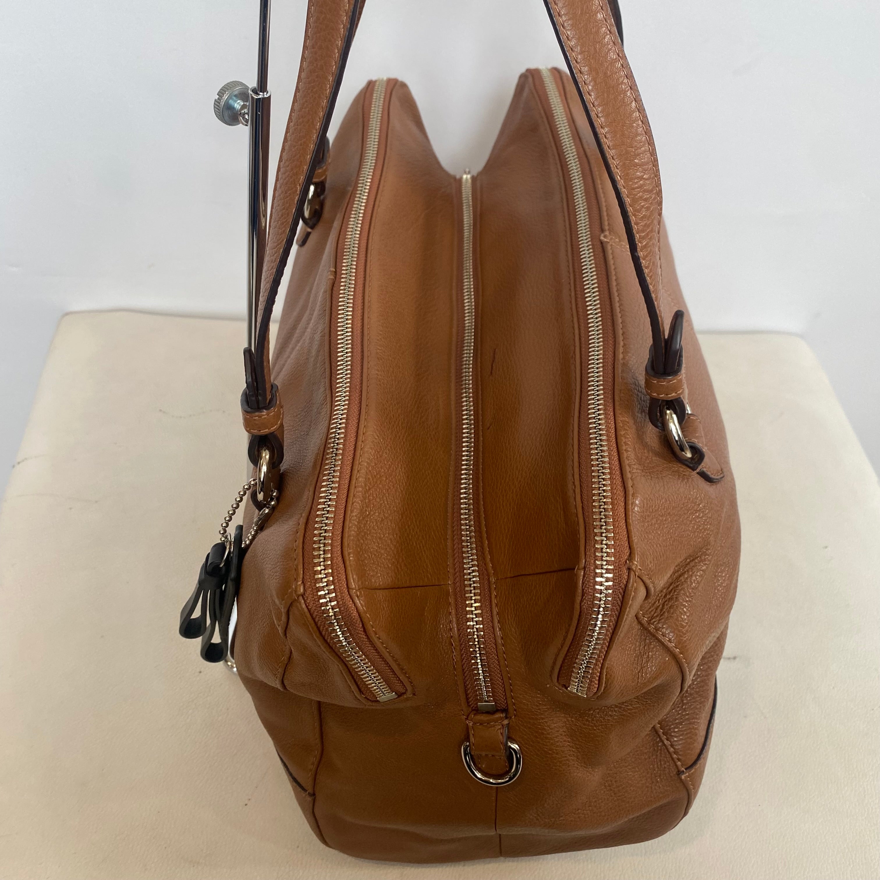 COACH Park Pebbled Calfskin Katheryn Triple Zip Satchel Tan/Brown Carryall Handbag 31324