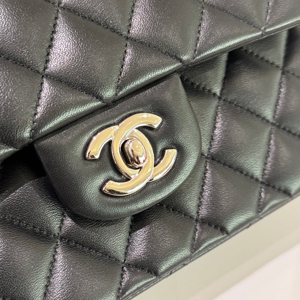 CHANEL CF SMALL BLACK LAMBSKIN WITH SILVER HARDWARE –  ITY CARD MODEL