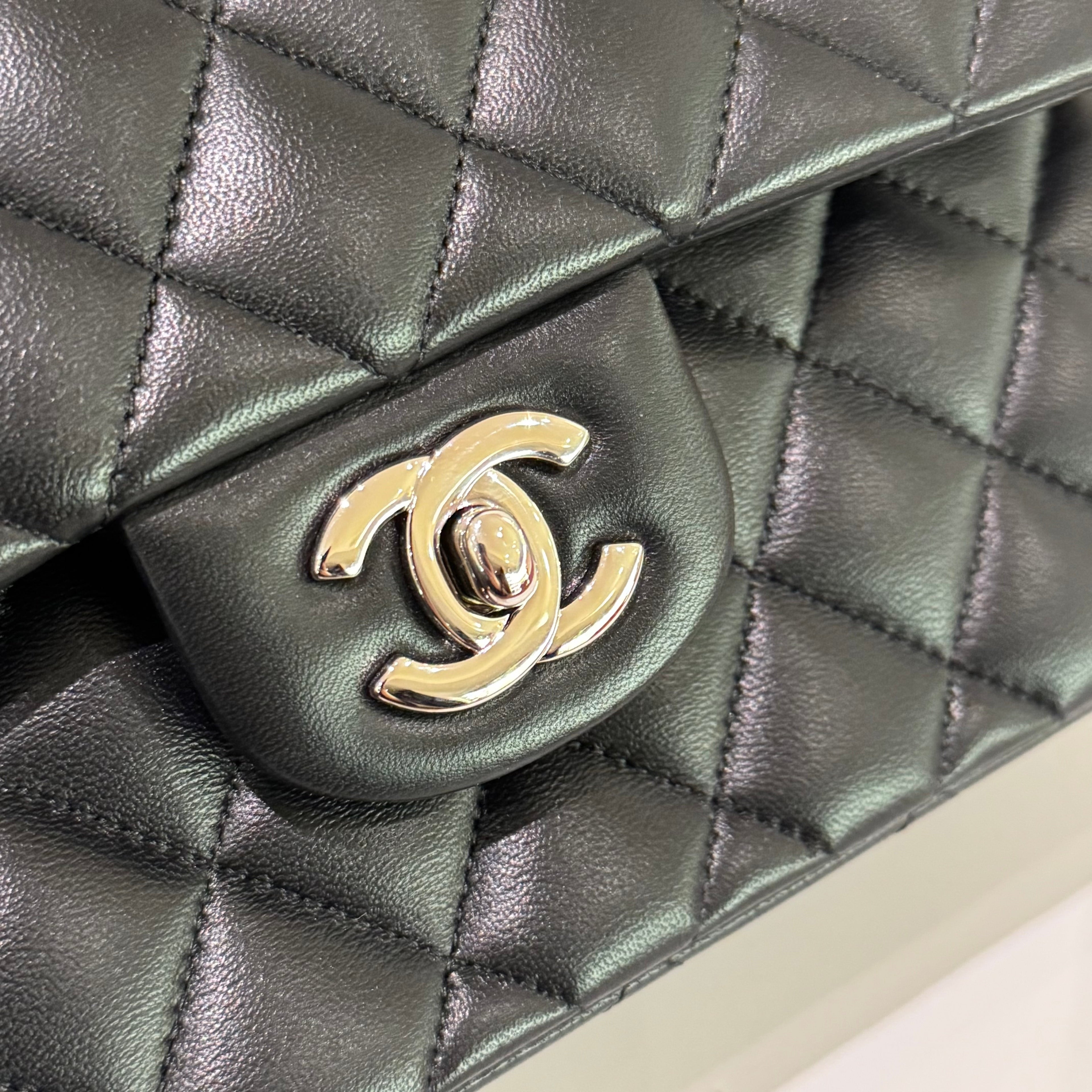 CHANEL CF SMALL BLACK LAMBSKIN WITH SILVER HARDWARE –  ITY CARD MODEL