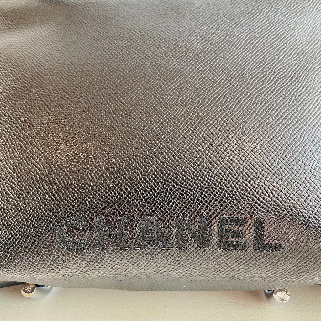 CHANEL Logo Caviar Black Leather Tote Shoulder Bag