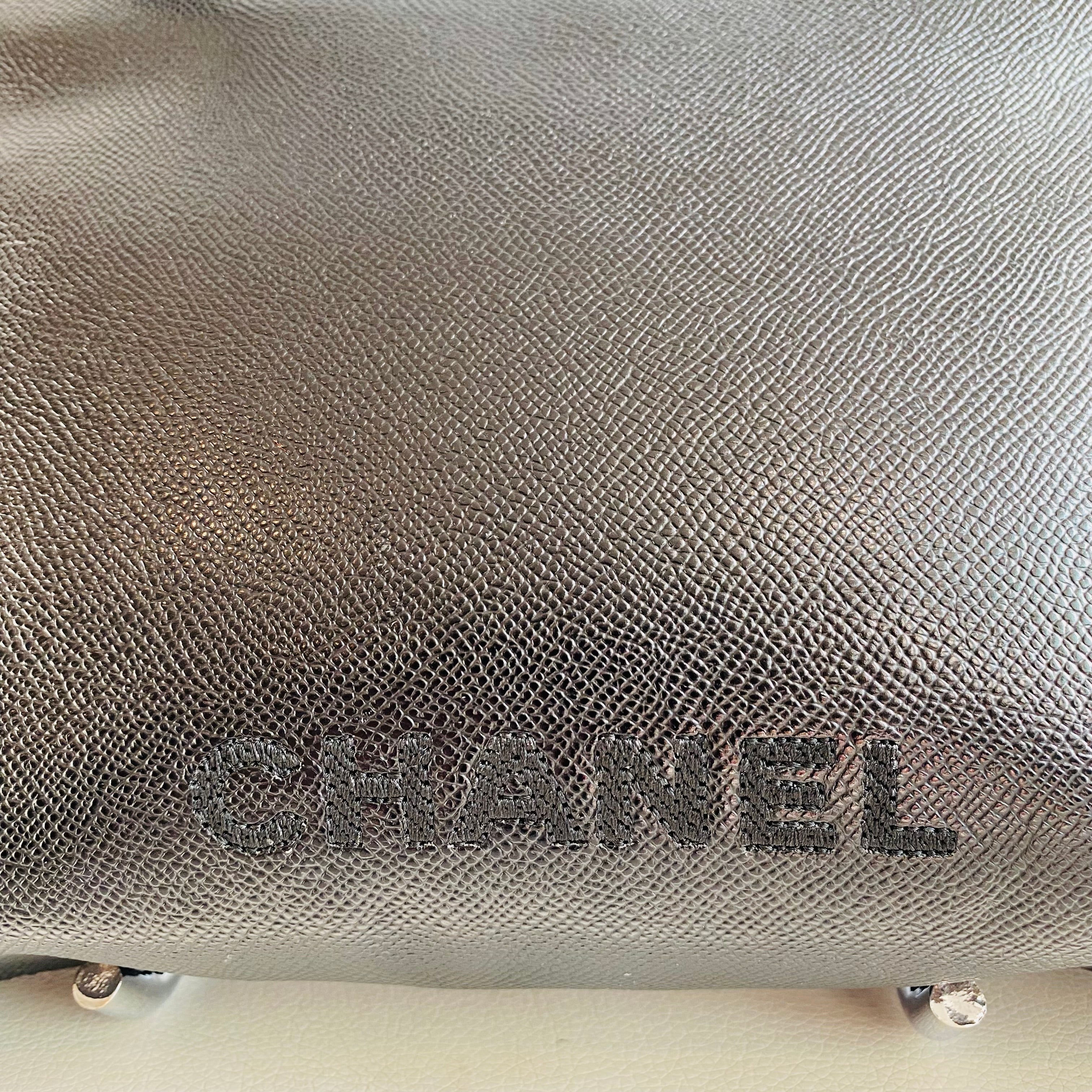 CHANEL Logo Caviar Black Leather Tote Shoulder Bag