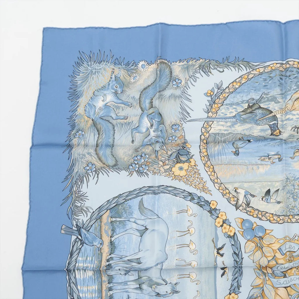 Hermès Carré 90 Les Quatre Saisons Four Seasons Silk Scarf Light Blue