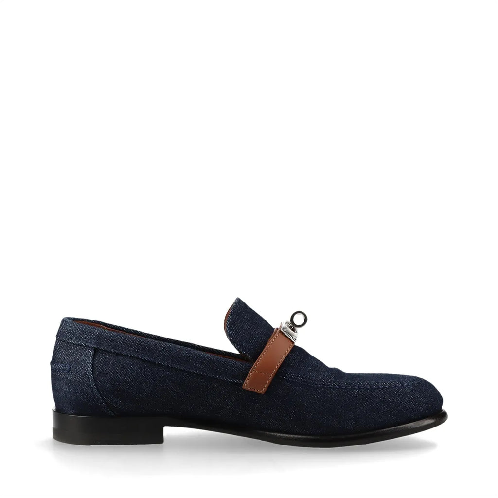 Hermès Kelly Denim Leather Loafer Navy x Brown