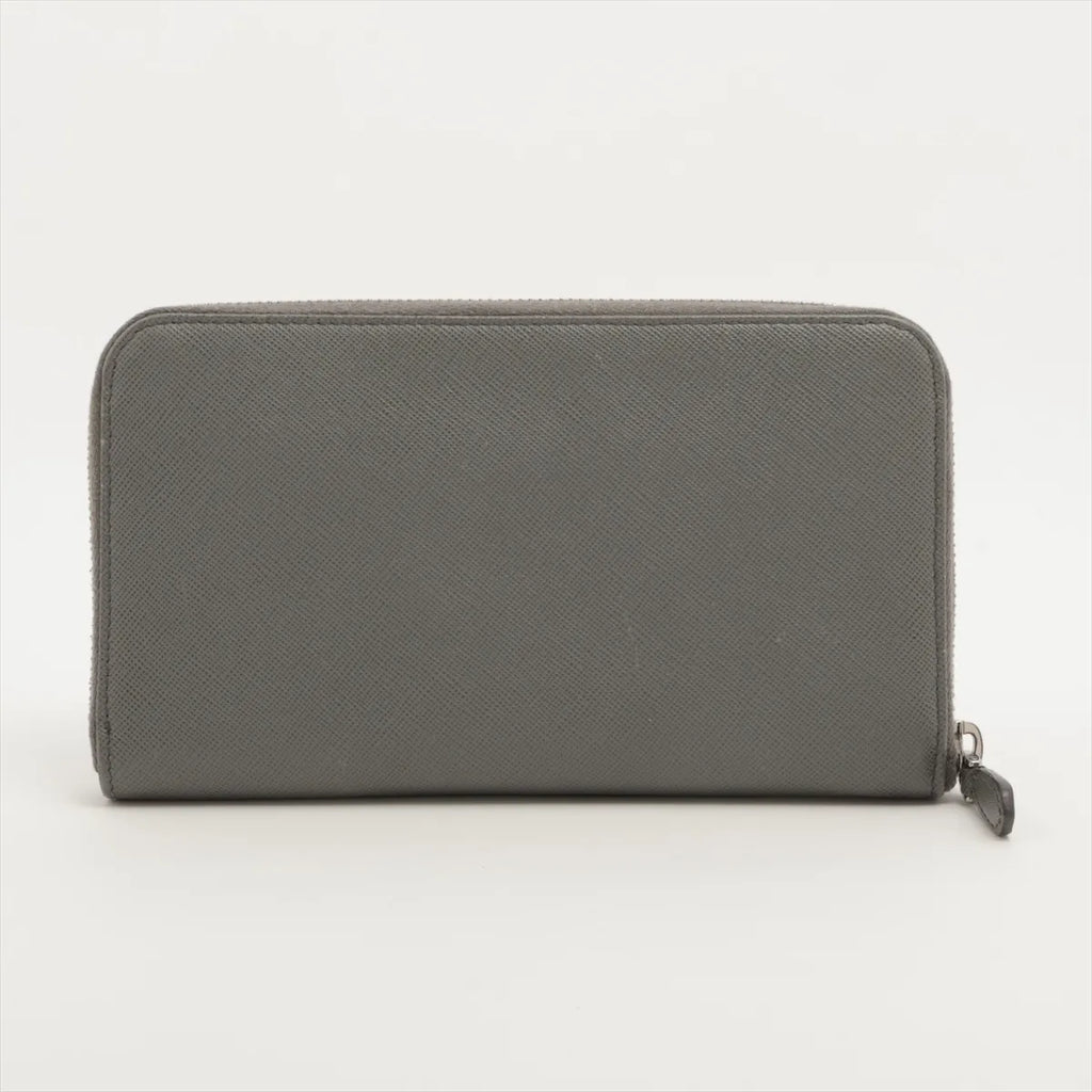 Prada Saffiano Leather Zip Round Wallet Gray