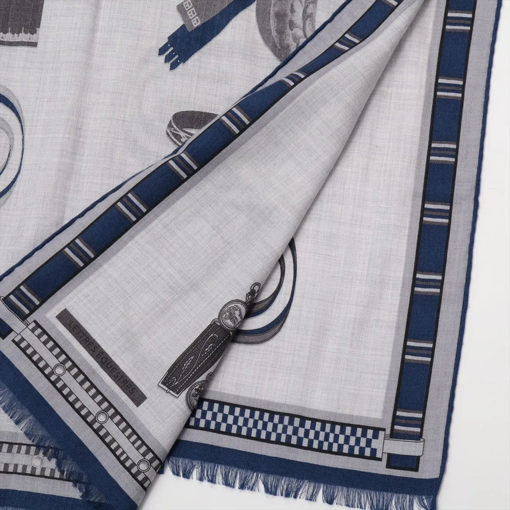 Hermès  Lettres Equestres Cashmere & Silk Scarf Navy x Gray
