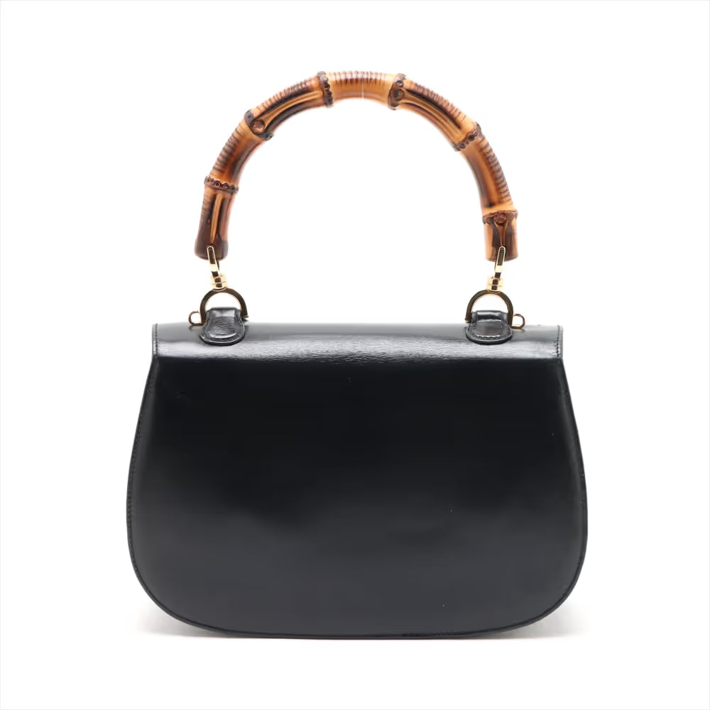 Gucci Bamboo Leather Two-Way Handbag Navy Blue