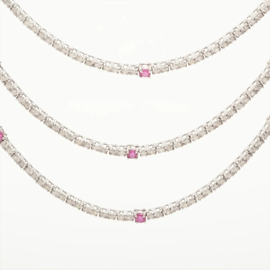 Ruby Diamond Station Layered Necklace White Gold