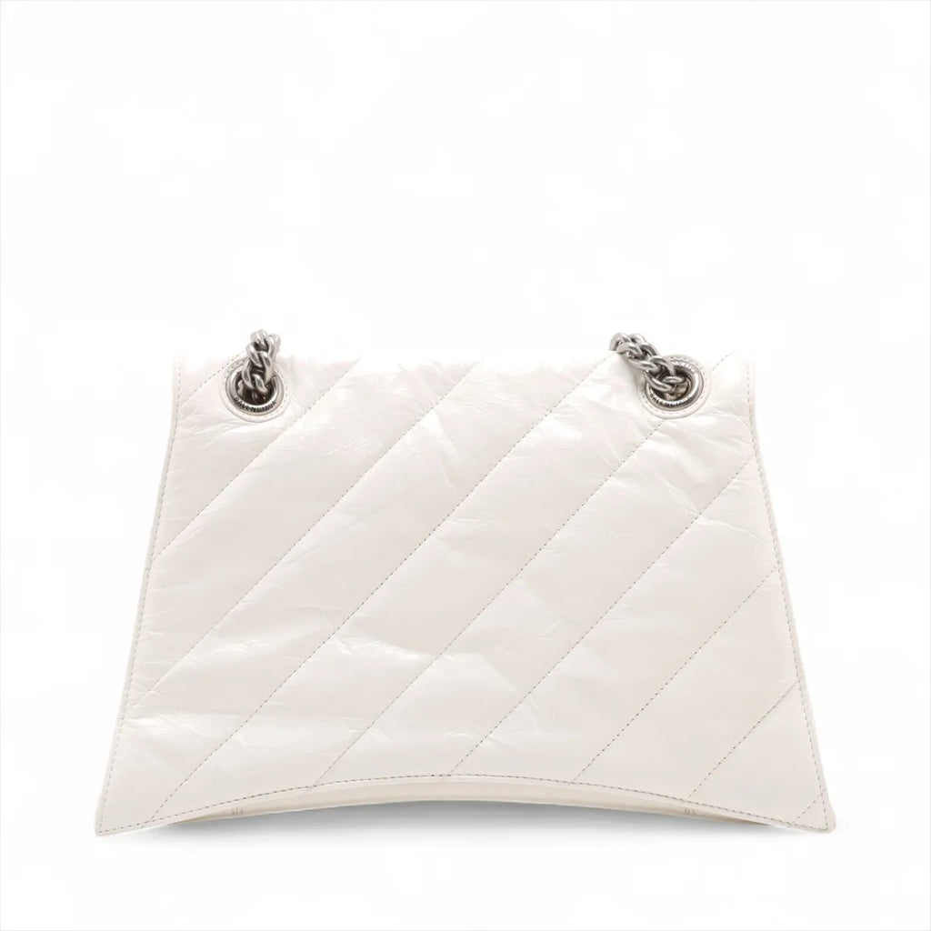 Balenciaga Crush Leather Chain Shoulder Bag White