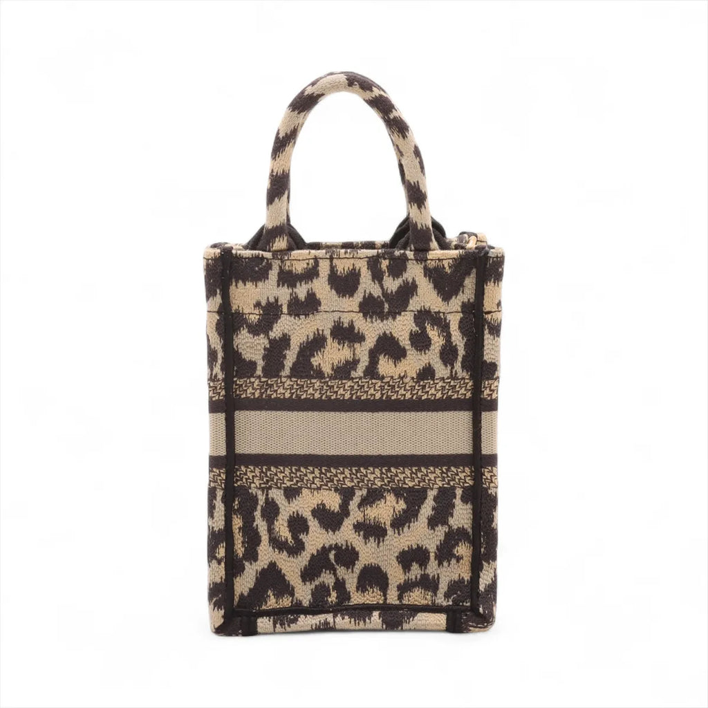 Christian Dior Leopard Vertical Book Tote Canvas Two-Way Handbag