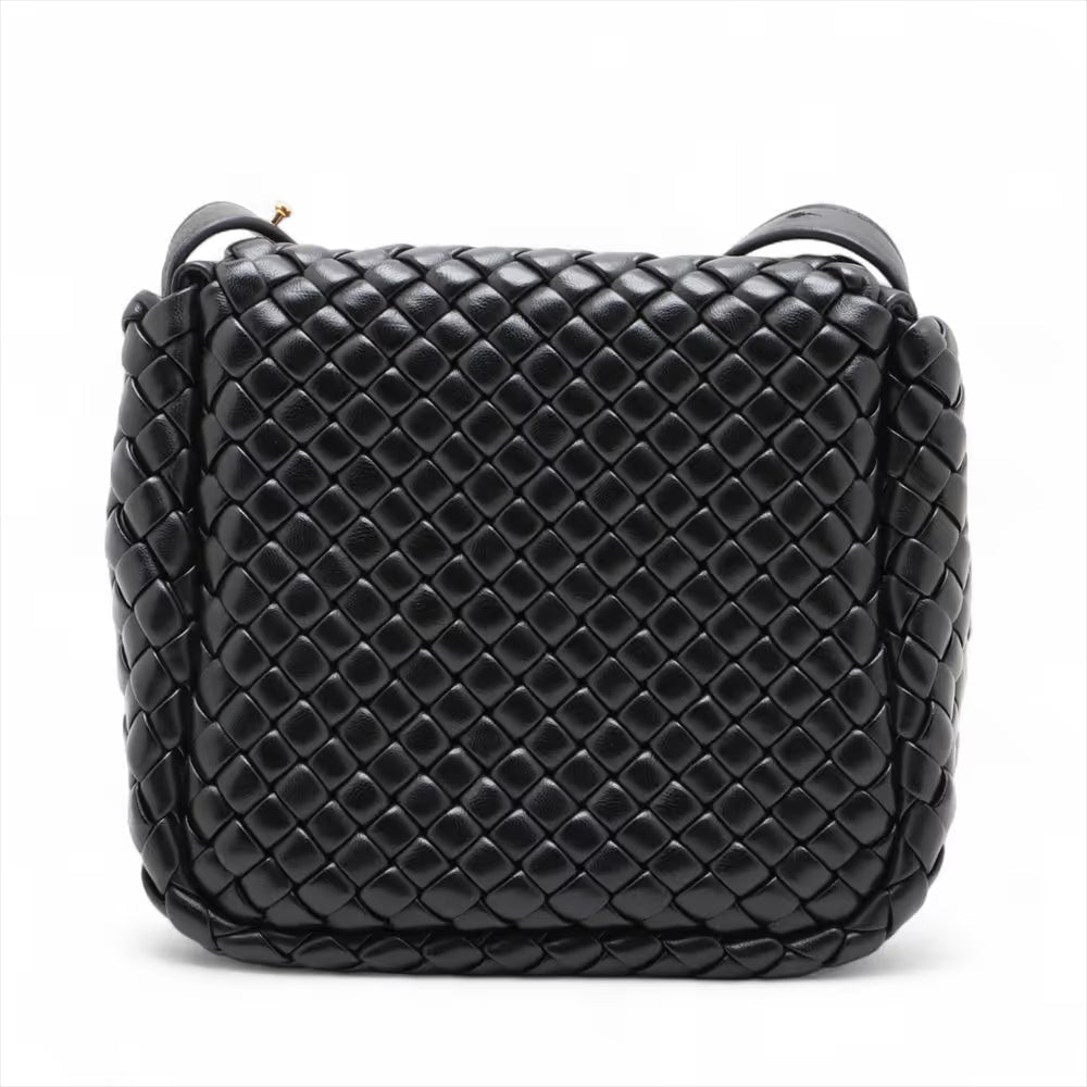 Bottega Veneta Intrecciato Small Cobble Leather Shoulder Bag Black