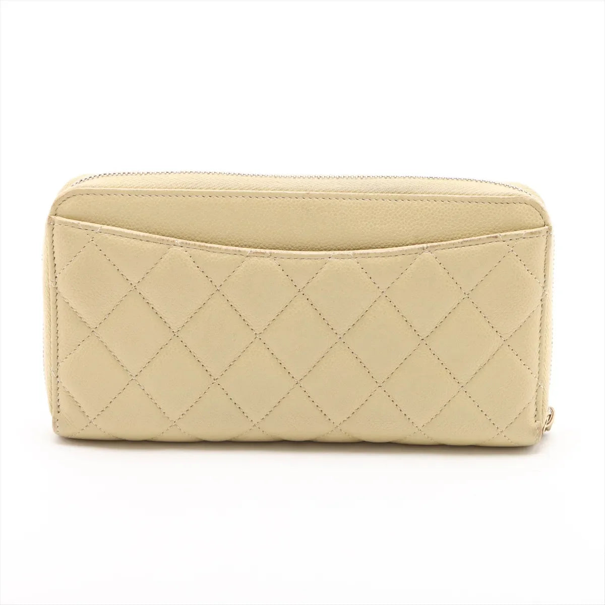 Chanel CC Logo Matelasse Caviar Skin Zippy Wallet Yellow
