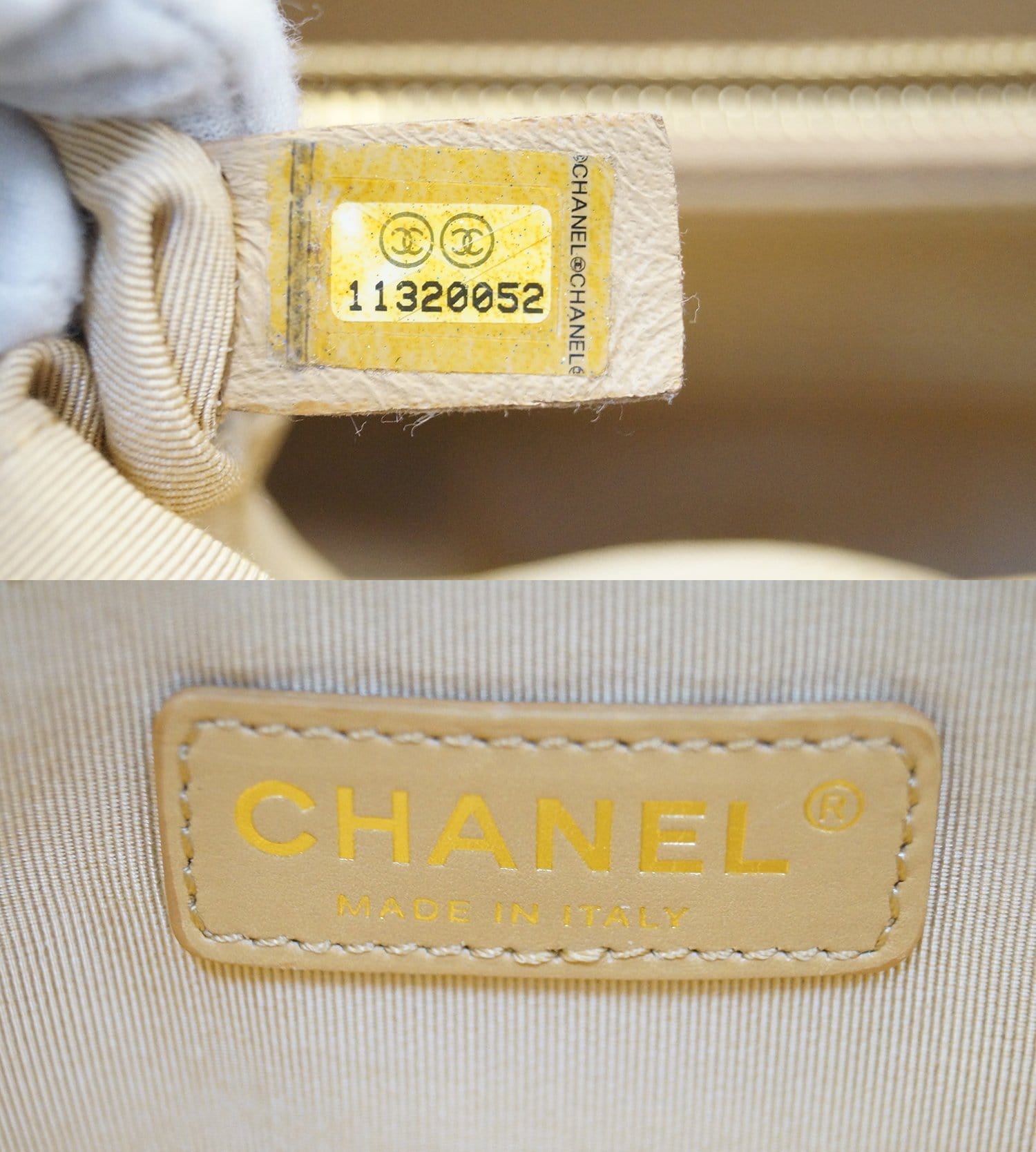 CHANEL Beige Caviar Leather Shopping Tote Bag