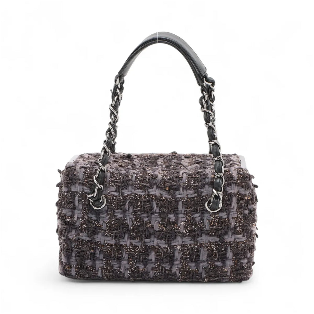 Chanel Paris New York Line Tweed Vanity Chain Handbag Gray X Black