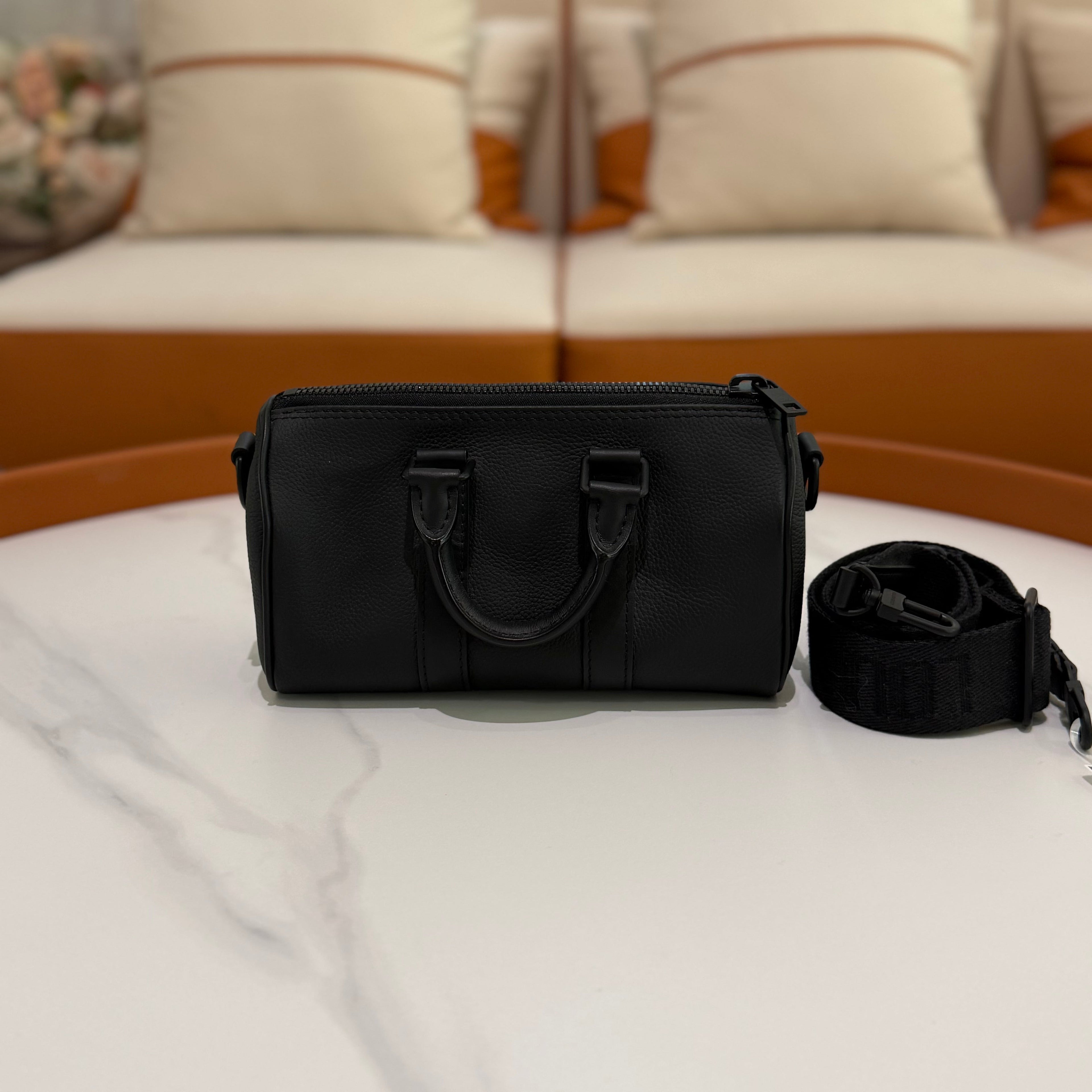 Louis Vuitton Keepall XS Black Leather Top Handle Shoulder Crossbody Bag