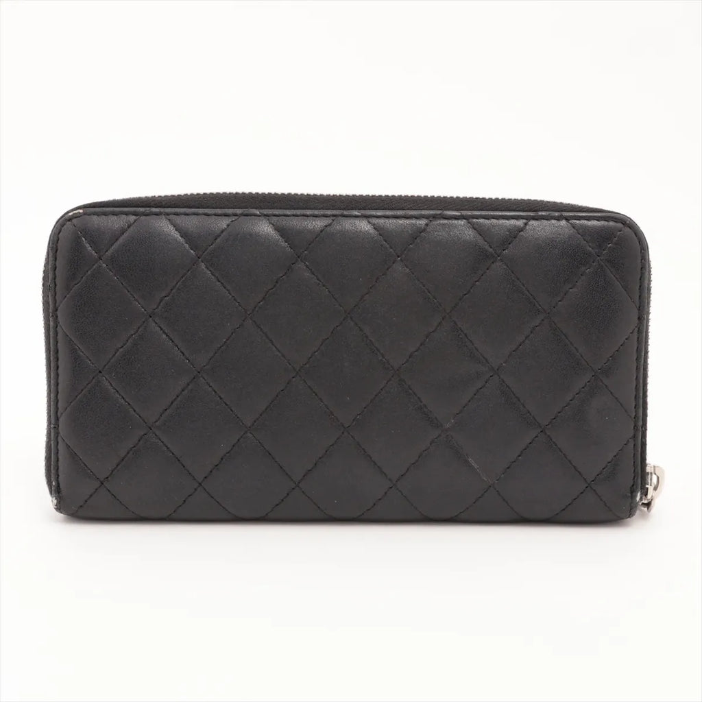 Chanel CC Logo Matelasse Lambskin Zippy Wallet Black