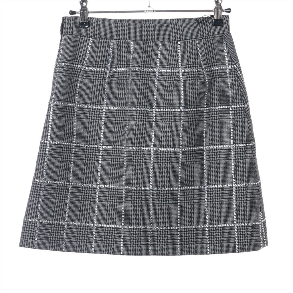 Miu Miu Plaid Rhinestone Wool Skirt Gray