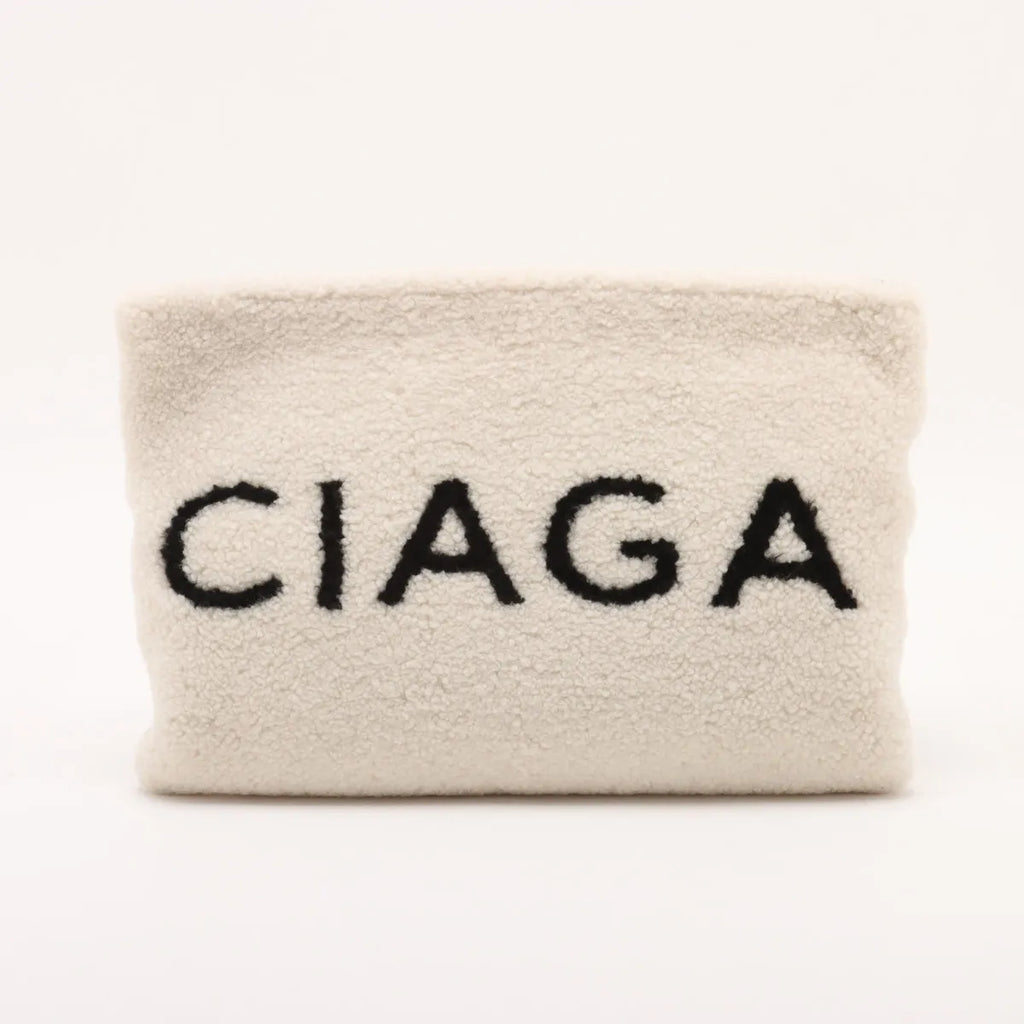 Balenciaga Shearling Clutch Bag White
