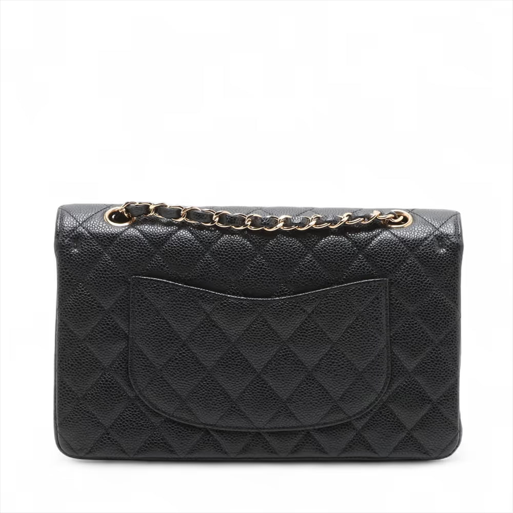 Chanel CC Logo Matelasse 25 Caviar Skin Double Flap Double Chain Bag Black