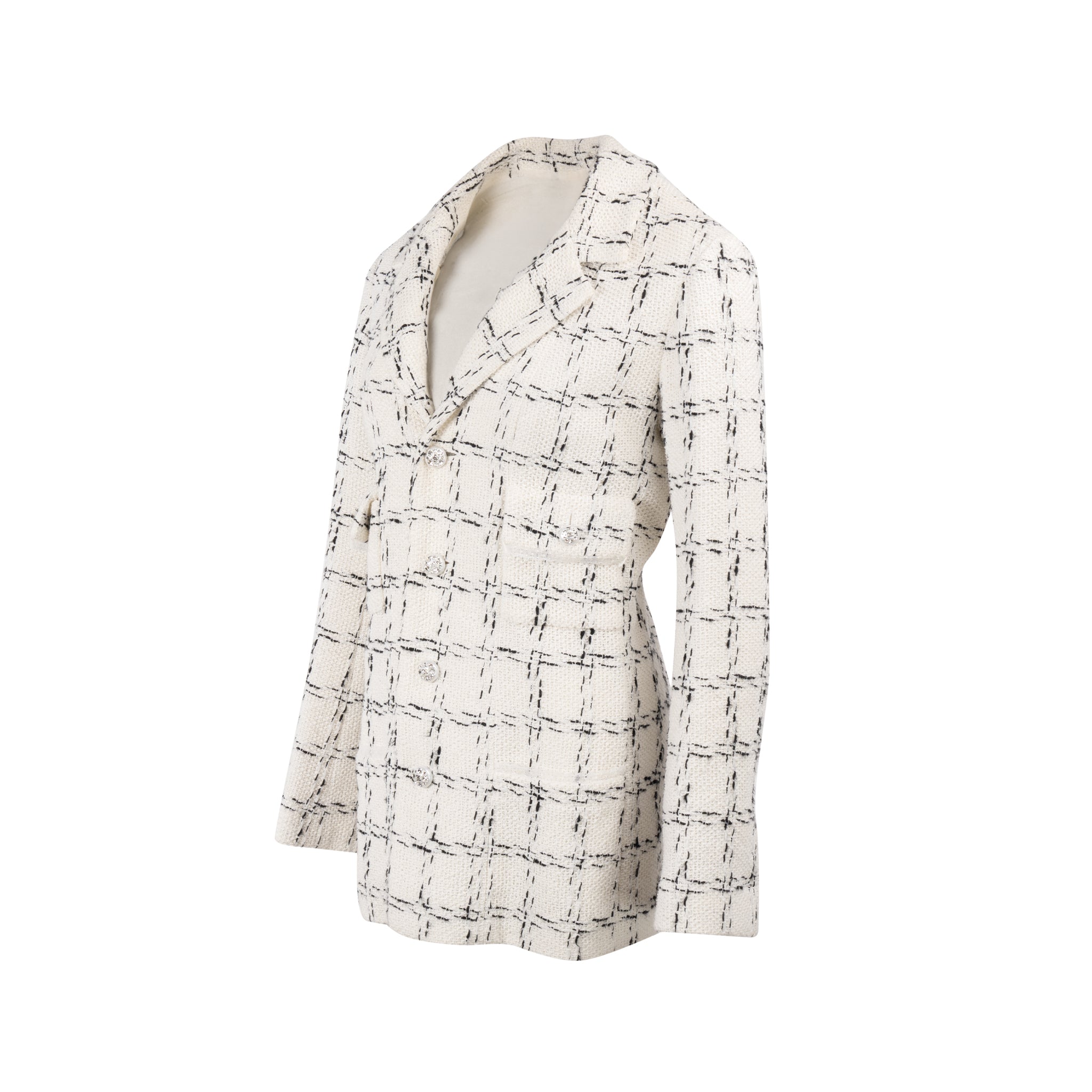 Chanel Size 40 23S Tweed Jacket Cotton White/Black